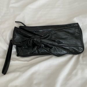 Black Faux Leather Wristlet/Clutch with Bow